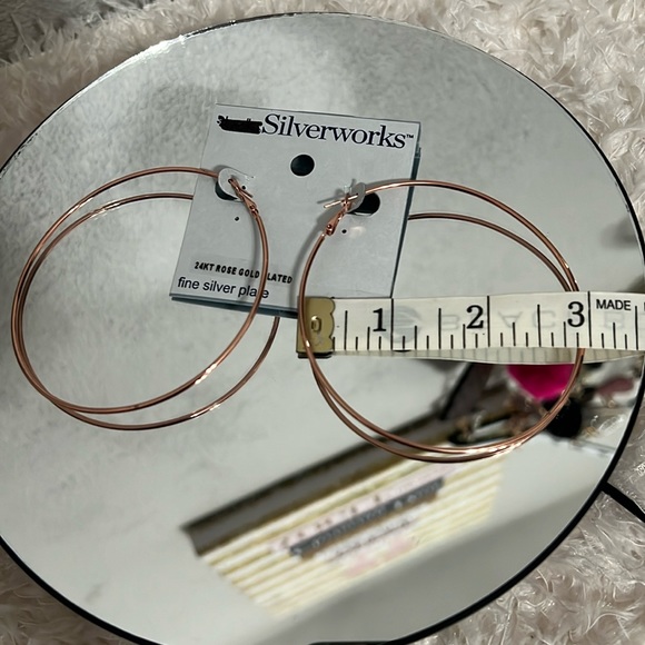 Silverworks 3” 24kt Rose Gold Plated Hoop Earrings NWT - Picture 3 of 5